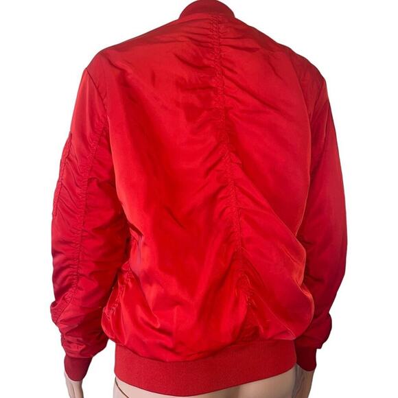 H&M jacket red utility nylon military style full zip shoulder zip SZ 2 bomber - Picture 3 of 9